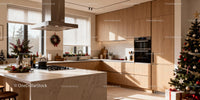Modern kitchen with festive Christmas decorations