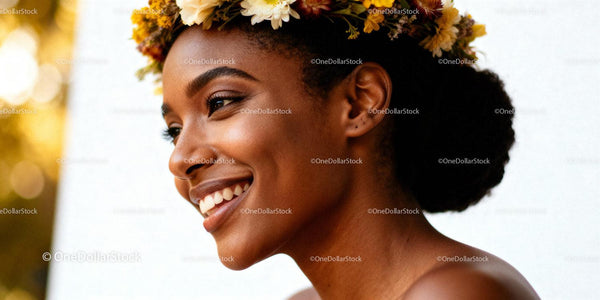 Smiling young woman with floral crown outdoors