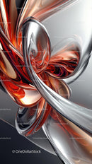 Abstract Metallic Swirl with Red and Silver Fluid Shapes
