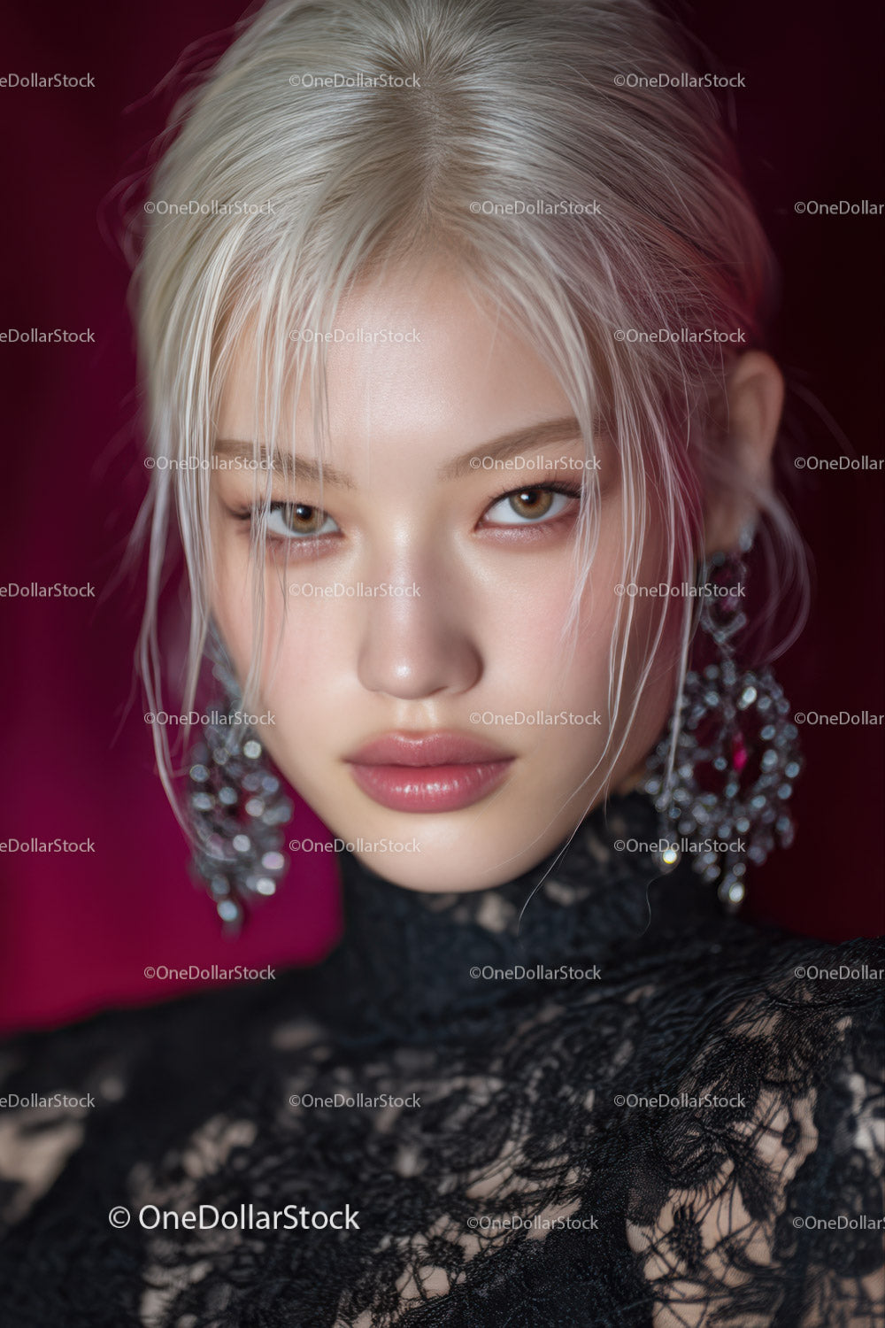 Elegant Woman with Gray Hair and Lace Fashion Jewelry
