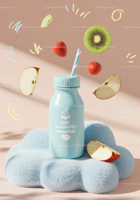 Fresh fruit smoothie bottle on soft cushion