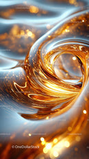 Abstract Golden Liquid Swirl with Vibrant Flow and Reflection