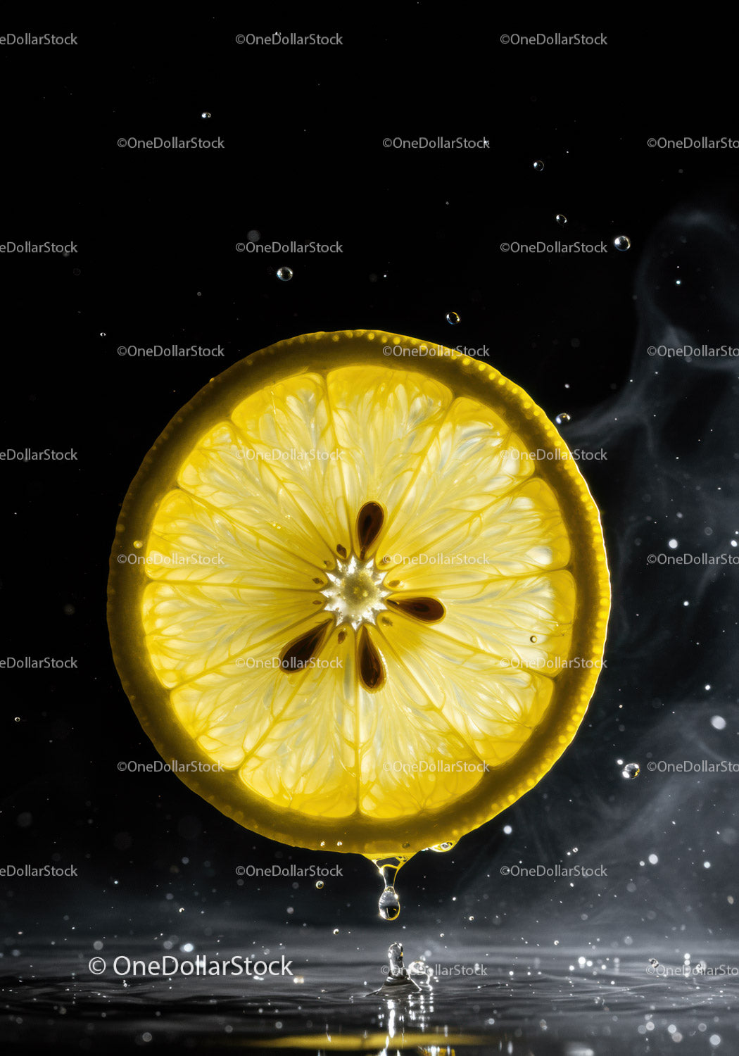Fresh Lemon Slice Dripping with Water Droplets