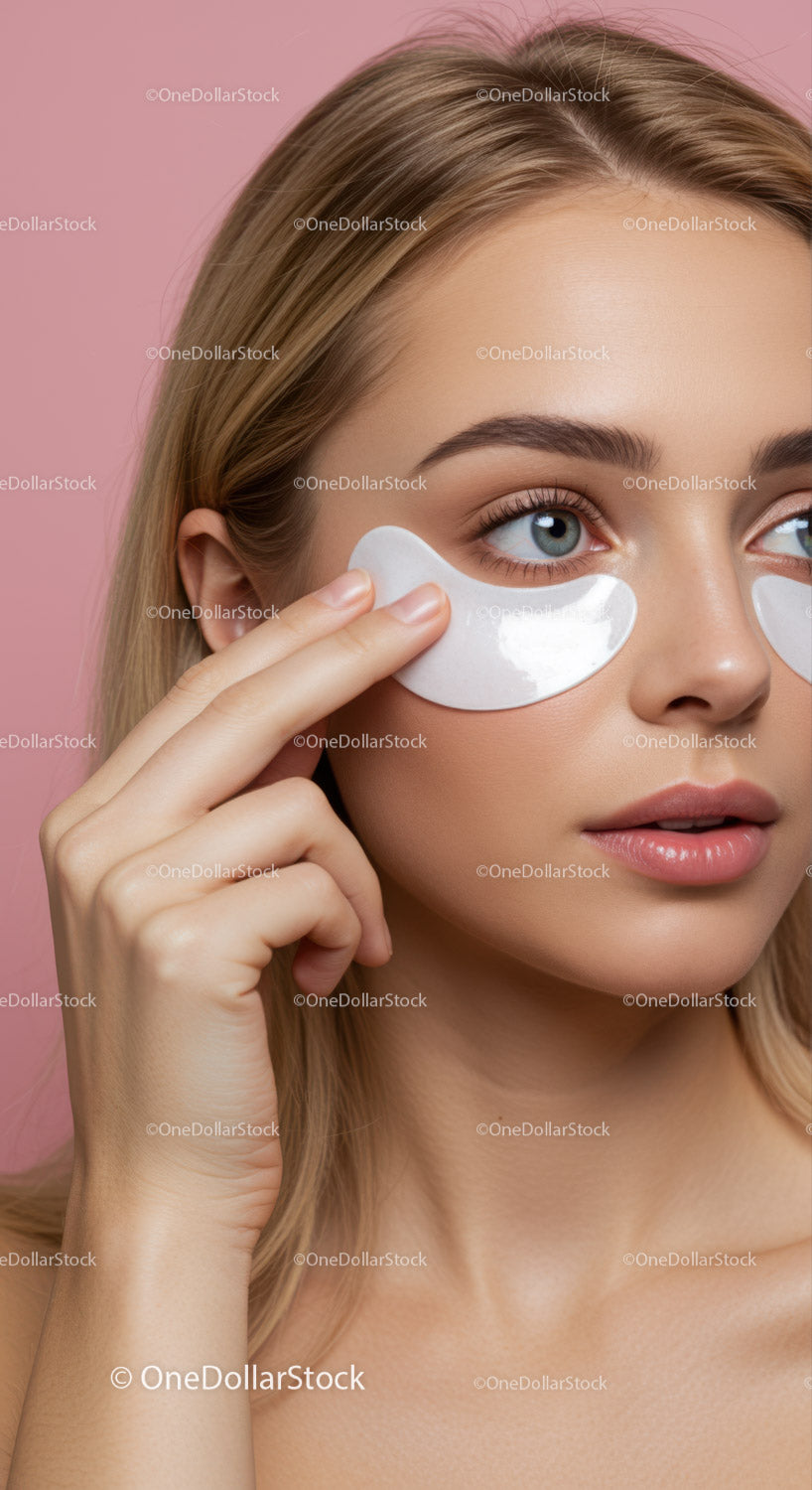 Young Woman Applying Eye Patches for Skincare Beauty