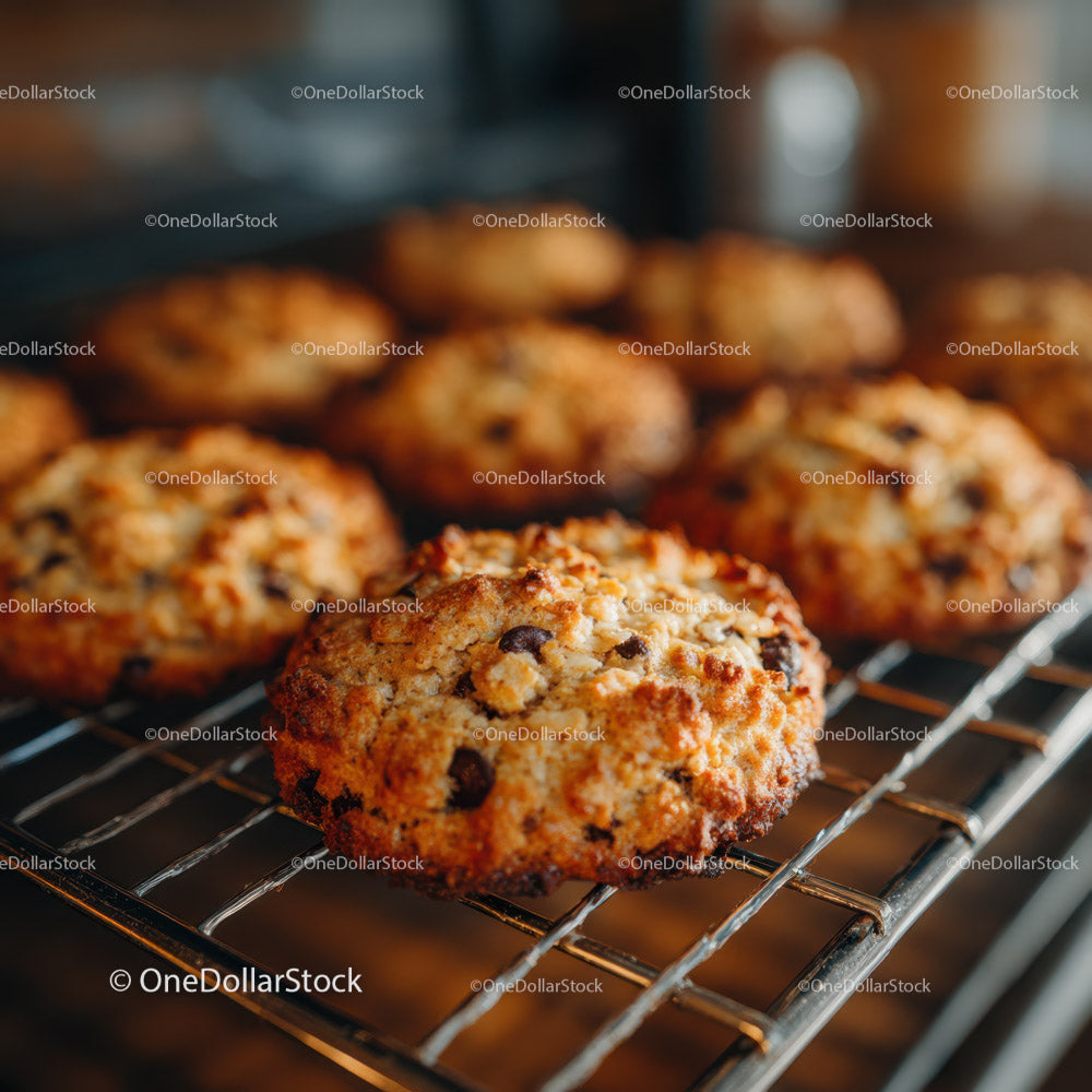 Freshly Baked Chocolate Chip Cookies on Cooling Rack