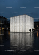 Modern Illuminated Wall in City Square at Night