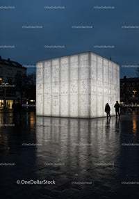 Modern Illuminated Wall in City Square at Night