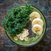Fresh Green Kale and Banana Smoothie Bowl with Chia Seeds
