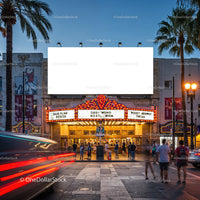 Evening Activity at Historic Movie Theater Entrance