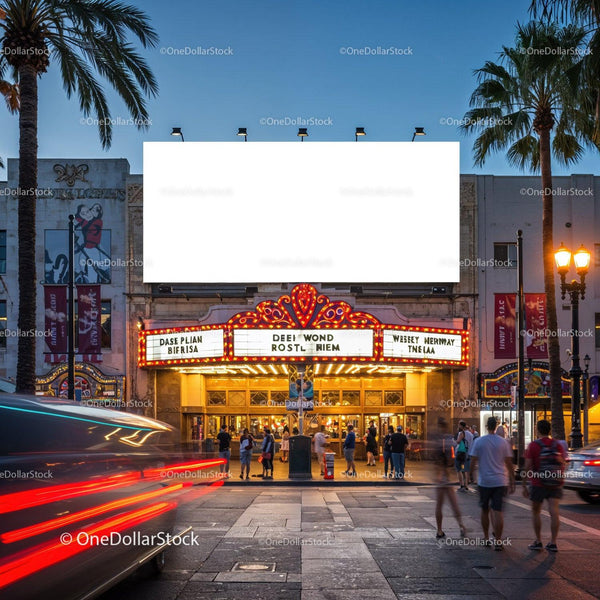 Evening Activity at Historic Movie Theater Entrance JPG Mockup Image