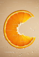 Fresh orange slice submerged in bubbling water