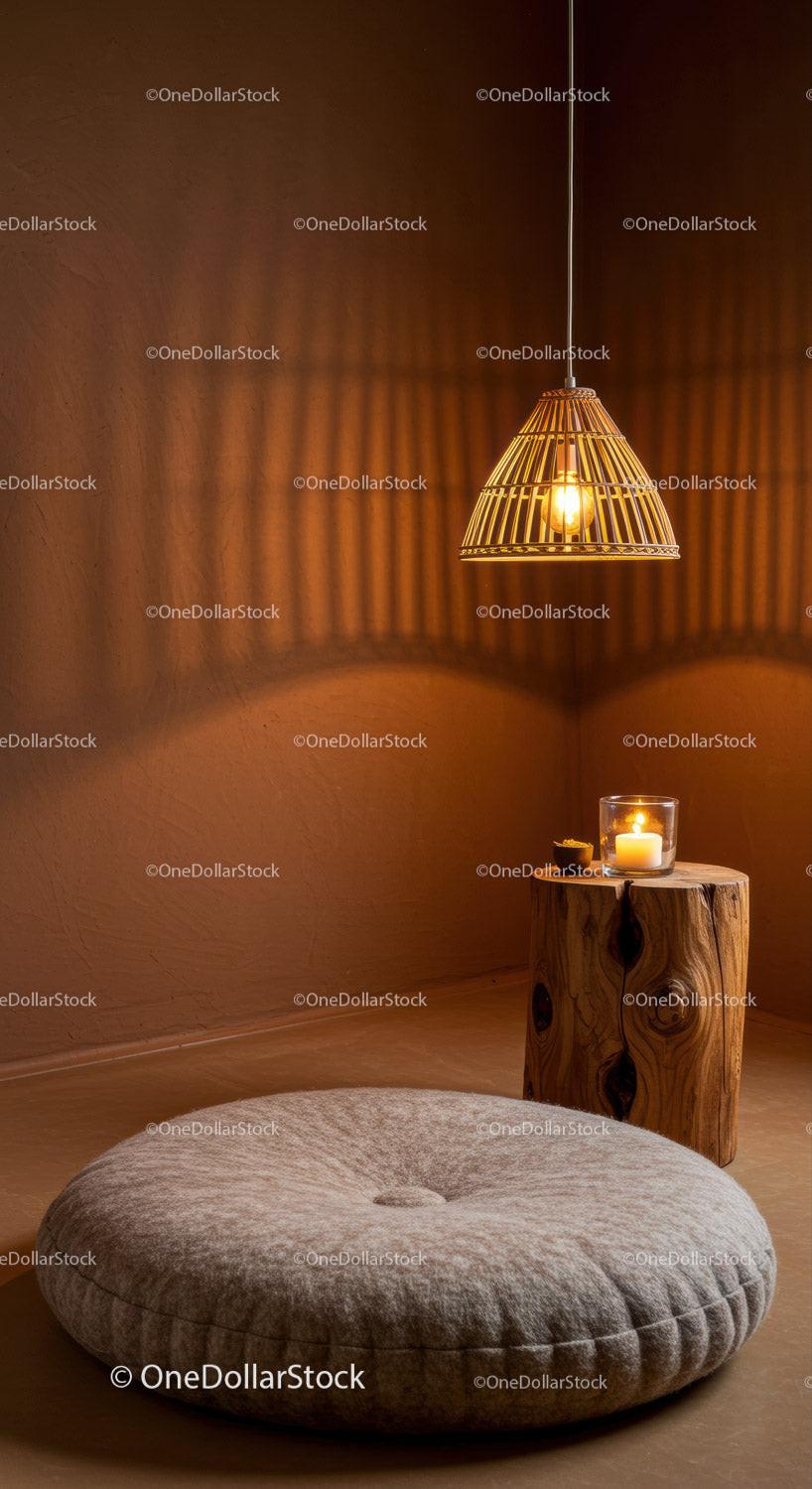 Cozy corner with soft cushion and warm lighting
