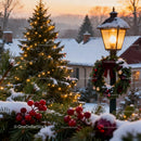 Winter Christmas Street Light with Festive Wreath Decoration