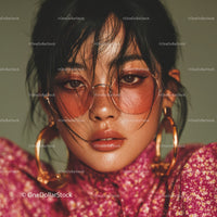 Fashionable Woman with Sunglasses and Gold Hoop Earrings