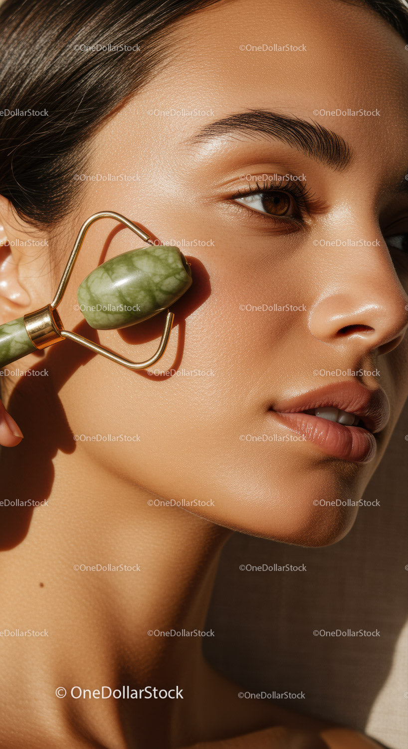 Close-Up of Woman Using Derma Roller for Skin Rejuvenation