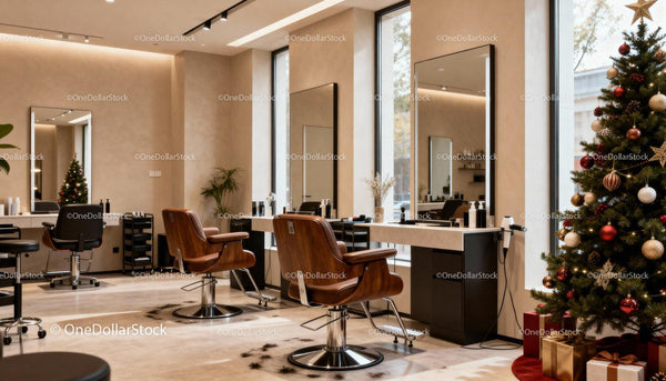 Modern Hair Salon with Festive Christmas Decor