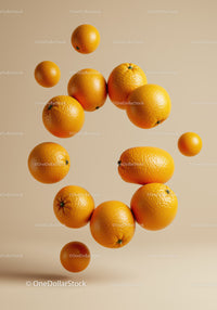 Floating Fresh Oranges Against Neutral Background