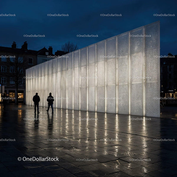 Contemporary Modern Building with Illuminated Facade at Night JPG Mockup Image