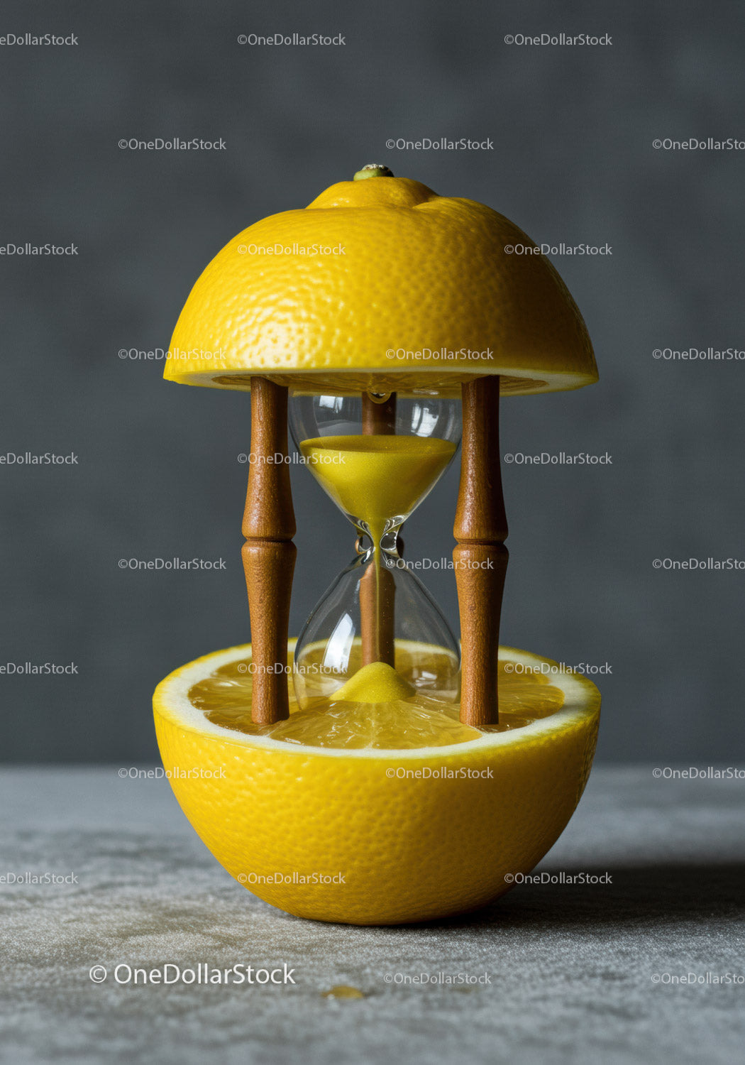 Hourglass balanced inside fresh lemon halves