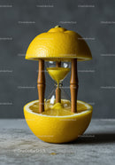 Hourglass balanced inside fresh lemon halves