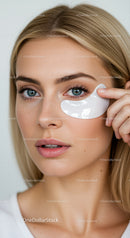 Young Woman Applying Under Eye Gel Mask for Skin Rejuvenation