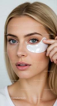 Young Woman Applying Under Eye Gel Mask for Skin Rejuvenation