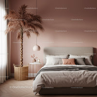 Elegant Modern Bedroom with Pink Accent Wall and Indoor Plant