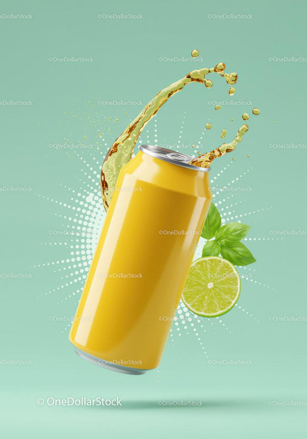 Refreshing Citrus Drink Splash with Lime and Basil JPG Mockup Image