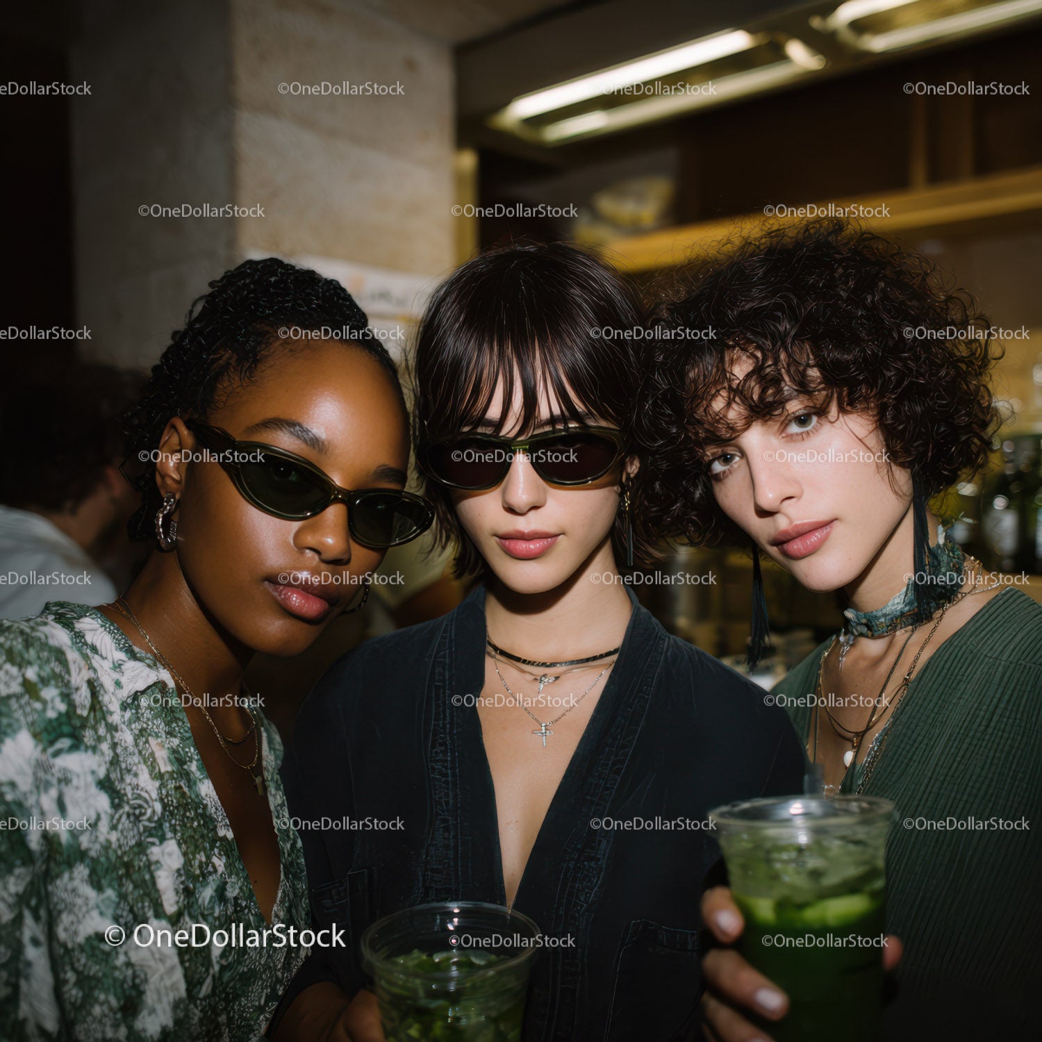 Vibrant Urban Nightlife Scene Featuring Trendy Young Women