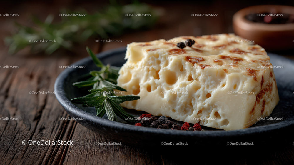 Blue Cheese and Rustic Bread on Decorative Plate in Food Setting
