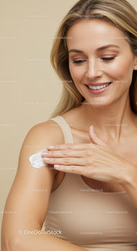 Woman Applying Lotion on Shoulder for Skincare and Beauty Routine