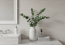 Modern Bathroom with Eucalyptus Branch and White Decor