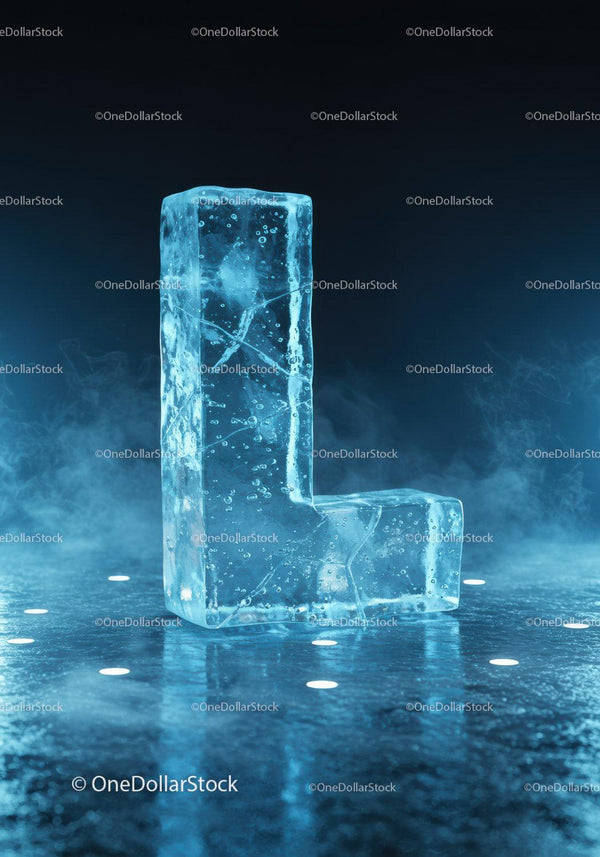 Frozen ice block shaped as letter L on icy surface