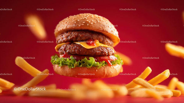 Soczysty Cheeseburger z Sałatą, Pomidorami i Frytkami