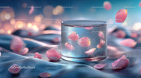 Glass Container with Floating Rose Petals in Tranquil Setting