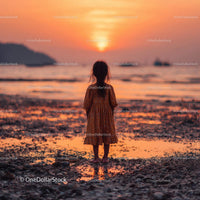 Silhouette of a Child at Sunset by the Ocean Shore