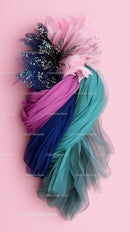 Elegant Arrangement of Pink and Blue Feathers with Sparkling Accents