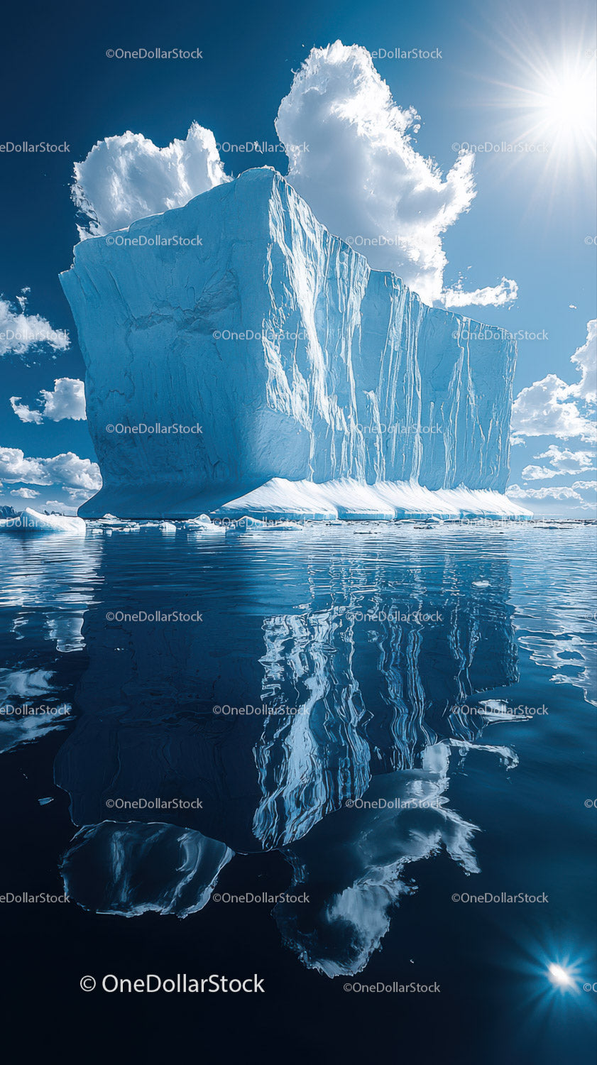 Majestic Blue Iceberg Reflection in Serene Polar Waters