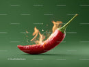 Red Chili Pepper with Flames on Green Background