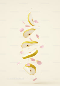 Floating Slices of Pear with Delicate Pink Petals