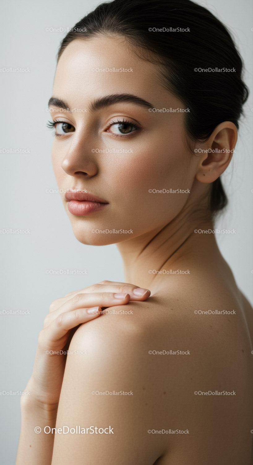 Elegant Young Woman Portrait with Flawless Skin and Soft Expression