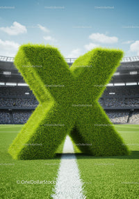 Green Grass Letter X on Soccer Field Center Line
