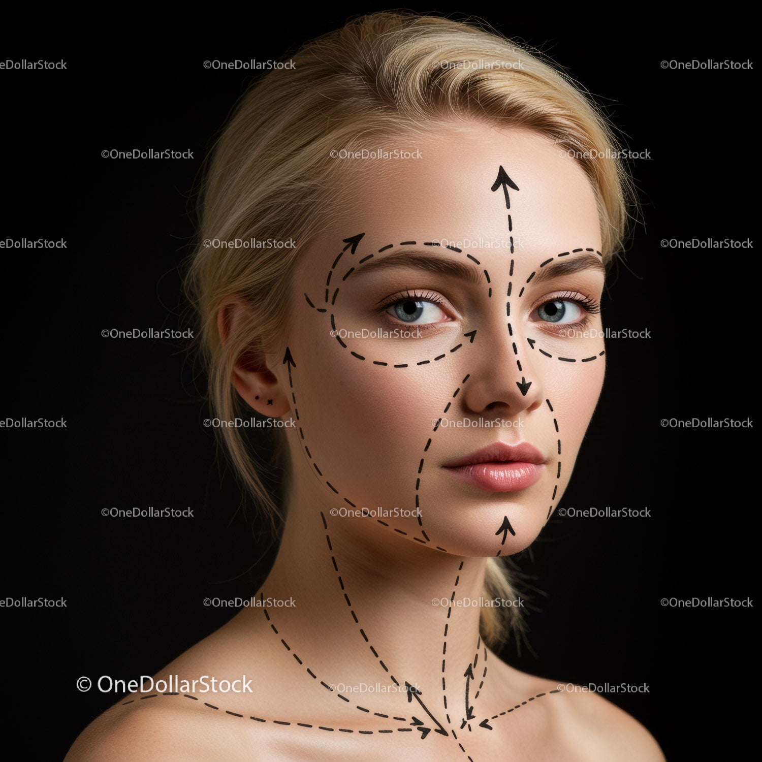 Woman Undergoing Facial Aesthetic Examination with Markings