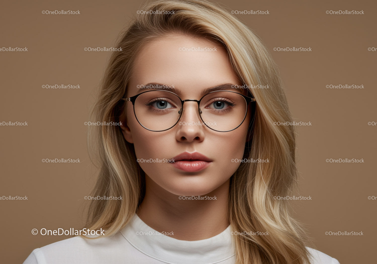 Elegancka kobieta z blond włosami i stylowymi okularami Portret