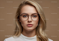 Elegant Woman with Blonde Hair and Stylish Glasses Portrait