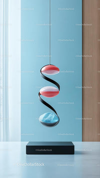 Modern Double Glass Balance Sculpture with Curved Design