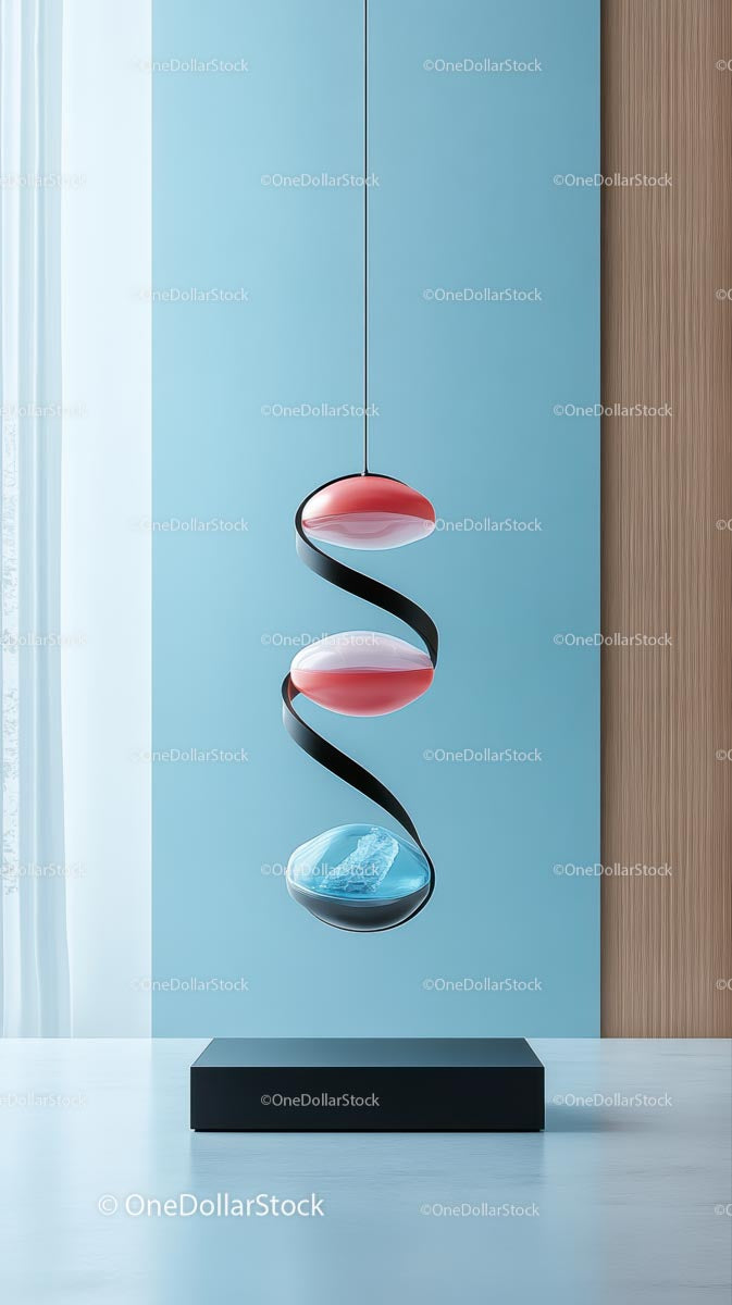 Modern Double Glass Balance Sculpture with Curved Design