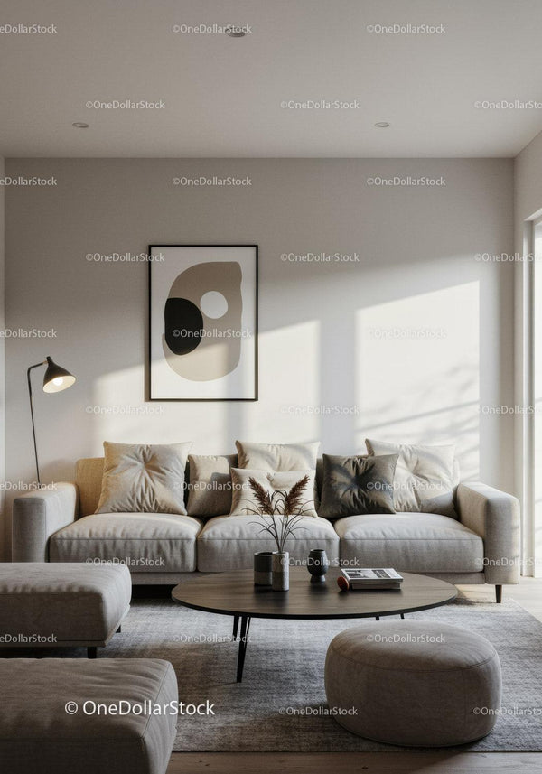 Minimalist Living Room with Abstract Wall Art and Natural Light