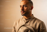 Stylish Male Portrait in Beige Shirt with Warm Background