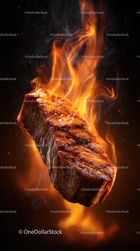 Juicy steak on flames with intense heat effects